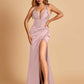 Sexy Sweetheart Sheath Prom Dresses Spaghetti Straps Satin Side Slit Pleats Floor Length