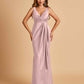 Sexy Satin Sheath V-neck Bridesmaid Dresses Strapless Floor Length