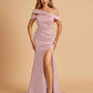 Unique Satin Mermaid Prom Dresses With Off Shoulder Straps Side Slit Floor Length