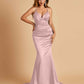 Satin Mermaid V-neck Bridesmaid Dresses Spaghetti Straps Floor Length