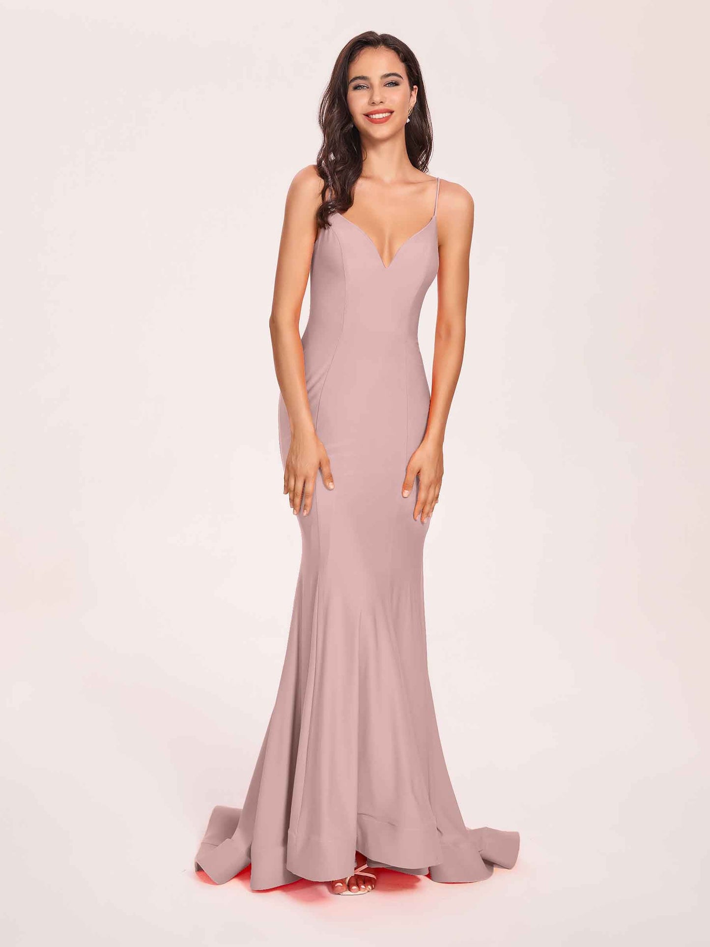 Sexy Satin Mermaid Prom Dresses Spaghetti Straps V-neck Floor Length Lace-up Back