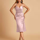 Sexy Satin Midi Mermaid Prom Dresses Spaghetti Straps Slip Side Slit