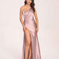 Sexy Satin One-shoulder Prom Dresses Side Slit Sheath Floor Length Long