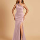 Sexy Satin Key Hole Bridesmaid Dresses One Shoulder Key Hole Floor Length Sheath For Sale
