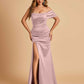Satin One-shoulder Long Bridesmaid Dresses Side Slit With Pleats Mermaid