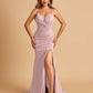 Satin Mermaid Long Prom Dresses Spaghetti Straps Sweetheart Side Slit Floor Length