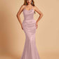 Sexy Satin Mermaid Prom Dresses Spaghetti Straps Scoop Criss-cross Back