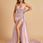 Sexy Satin Corset Prom Dresses Sweetheart Side Slit With Train Floor Length