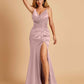 Sexy Satin Mermaid Prom Dresses Spaghetti Straps V-neck Side Slit Half Open Back