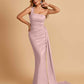 Sexy Satin One Shoulder Mermaid Bridesmaid Dresses Pleats Floor Length