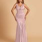 Satin Deep V-neck Mermaid Bridesmaid Dresses Half Open Back Floor Length