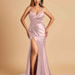 Satin Mermaid V-neck Bridesmaid Dresses Spaghetti Straps Side Slit Floor Length