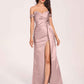 Elegant Satin Off Shoulder Prom Dresses Side-slit Sweetheart Floor Length Sheath