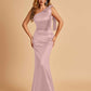 Sexy Satin One Shoulder Bridesmaid Dresses Long Zipper Side Floor Length Sheath