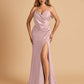 Sexy Satin Sheath Bridesmaid Dresses Spaghetti Straps V-neck Side Slit Floor Length