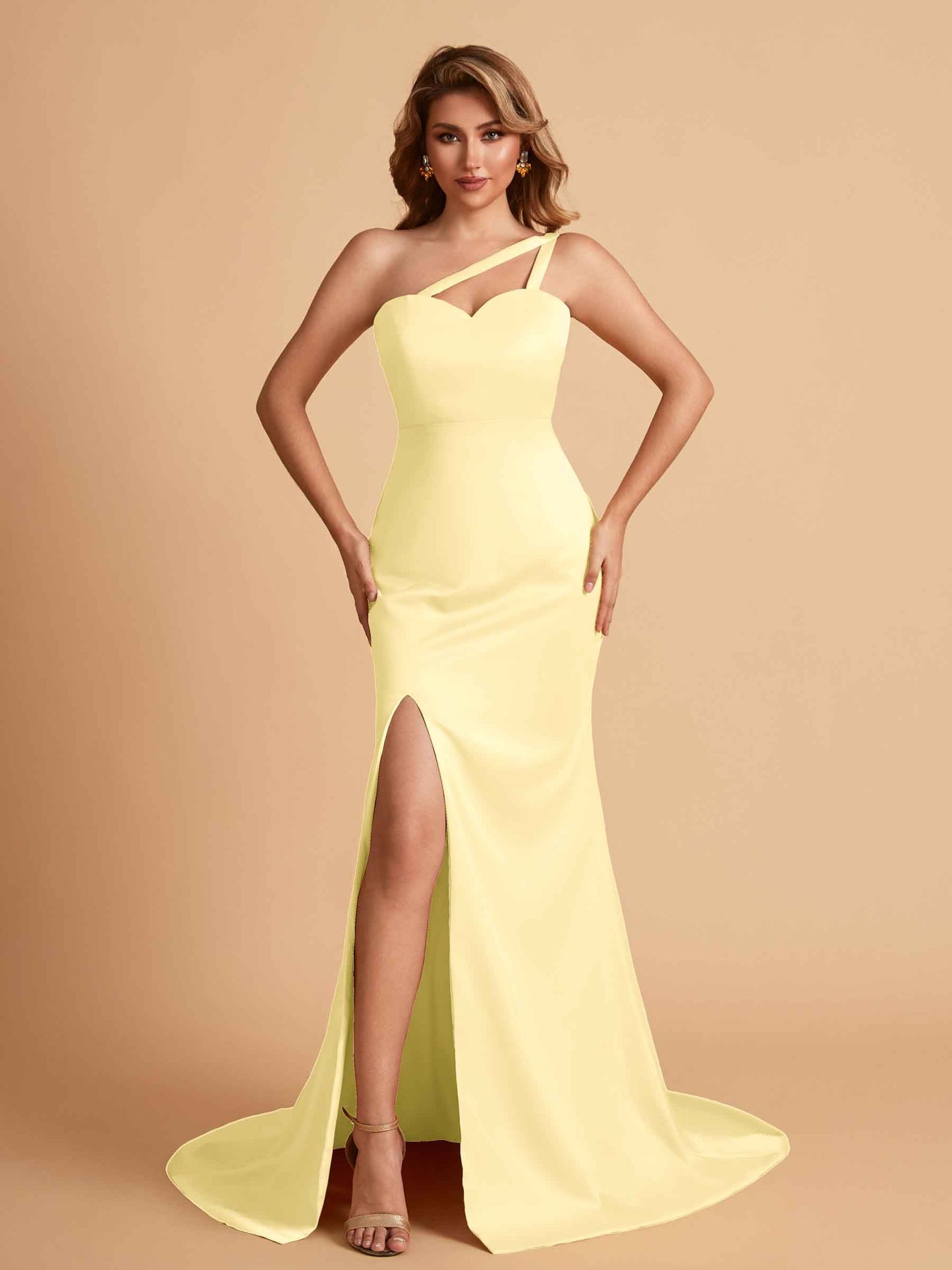 Elegant Satin One Shoulder Sweetheart Mermaid Long Bridesmaid Dresses