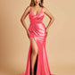 Satin Mermaid V-neck Bridesmaid Dresses Spaghetti Straps Side Slit Floor Length