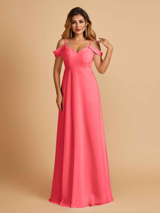 Chiffon Off-shoulder Long Bridesmaid Dresses V-neck Floor Length A-line
