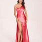 Sexy Satin One-shoulder Bridesmaid Dresses Side Slit Sheath Floor Length Long