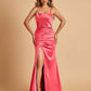Sexy Satin Spaghetti Straps Bridesmaid Dresses Open Back Mermaid Floor Length Unique