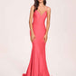 Sexy Satin Mermaid Prom Dresses Spaghetti Straps V-neck Floor Length Lace-up Back