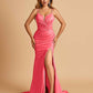 Satin Mermaid Long Prom Dresses Spaghetti Straps Sweetheart Side Slit Floor Length