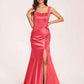 Sexy Satin Square Mermaid Bridesmaid Dresses Pleats Side-Slit Floor-Length Sleeveless