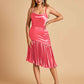 Sexy Satin Midi Asymmetrical Bridesmaid Dresses Spaghetti Straps Mermaid With Ruffles