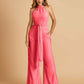 Chiffon Bridesmaid Jumpsuit Jewel Neck Sleeveless Floor Length With Pockets