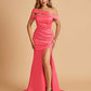 Unique Satin Mermaid Prom Dresses With Off Shoulder Straps Side Slit Floor Length
