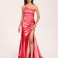 Satin One-shoulder Mermaid Bridesmaid Dresses Side Slit Pleats Floor Length