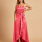 Satin Asymmetric V-neck Bridesmaid Dresses Sleeveless Side Slit A-line Unique For Sale