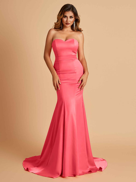 Sexy Satin Sweetheart Mermaid Bridesmaid Dresses Strapless Floor Length