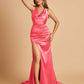 Sexy Satin Open Back Prom Dresses Mermaid V-neck Side Slit With Train
