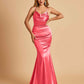 Satin Mermaid Open Back Bridesmaid Dresses Spaghetti Straps Scoop Floor Length