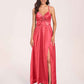 Satin Spaghetti Straps A-line Bridesmaid Dresses Side Slit Floor Length