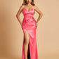 Sexy Satin Mermaid Long Bridesmaid Dresses Strapless Sweetheart Side Slit Floor Length
