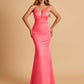 Satin Deep V-neck Mermaid Prom Dresses Open Back Floor Length