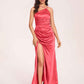 Satin Halter Pleats Sheath Bridesmaid Dresses Side-Slit Floor Length Sleeveless