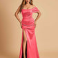 Satin One-shoulder Long Prom Dresses Side Slit With Pleats Mermaid