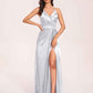 Sexy Satin A-line Bridesmaid Dresses Spaghetti Straps Side Slit V-neck Floor Length