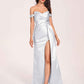 Elegant Satin Off Shoulder Prom Dresses Side-slit Sweetheart Floor Length Sheath