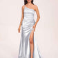 Satin One-shoulder Mermaid Bridesmaid Dresses Side Slit Pleats Floor Length