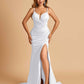 Satin Mermaid Long Prom Dresses Spaghetti Straps Sweetheart Side Slit Floor Length