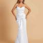 Satin Mermaid Sweetheart Prom Dresses Spaghetti Straps With Pleats Floor Length