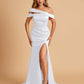 Unique Satin Mermaid Bridesmaid Dresses With Off Shoulder Straps Side Slit Floor Length
