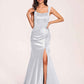 Sexy Satin Square Mermaid Bridesmaid Dresses Pleats Side-Slit Floor-Length Sleeveless