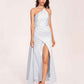 Sexy Satin Halter Strap Sheath Bridesmaid Dresses Side Slit Pleats Floor Length