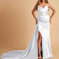 Sexy Satin Sheath Bridesmaid Dresses Strapless Sweetheart Side Slit With Train