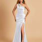 Sexy Satin Key Hole Bridesmaid Dresses One Shoulder Key Hole Floor Length Sheath For Sale